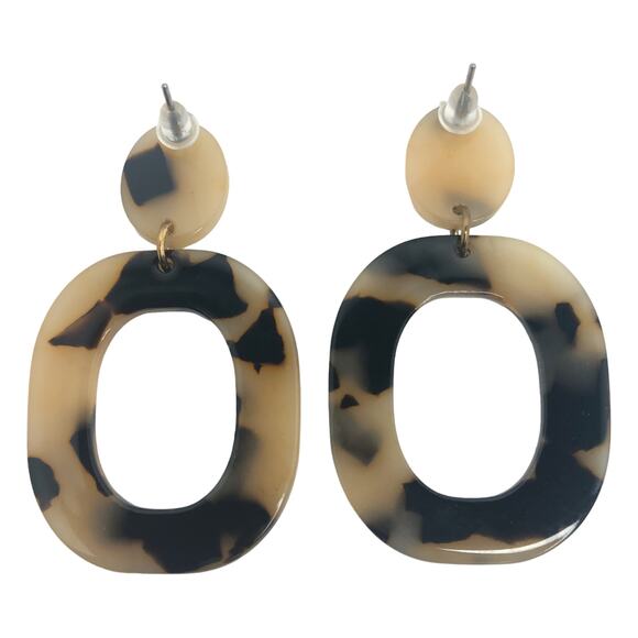 Black and Tan Small Oval Drop Earrings - Picture 3 of 3